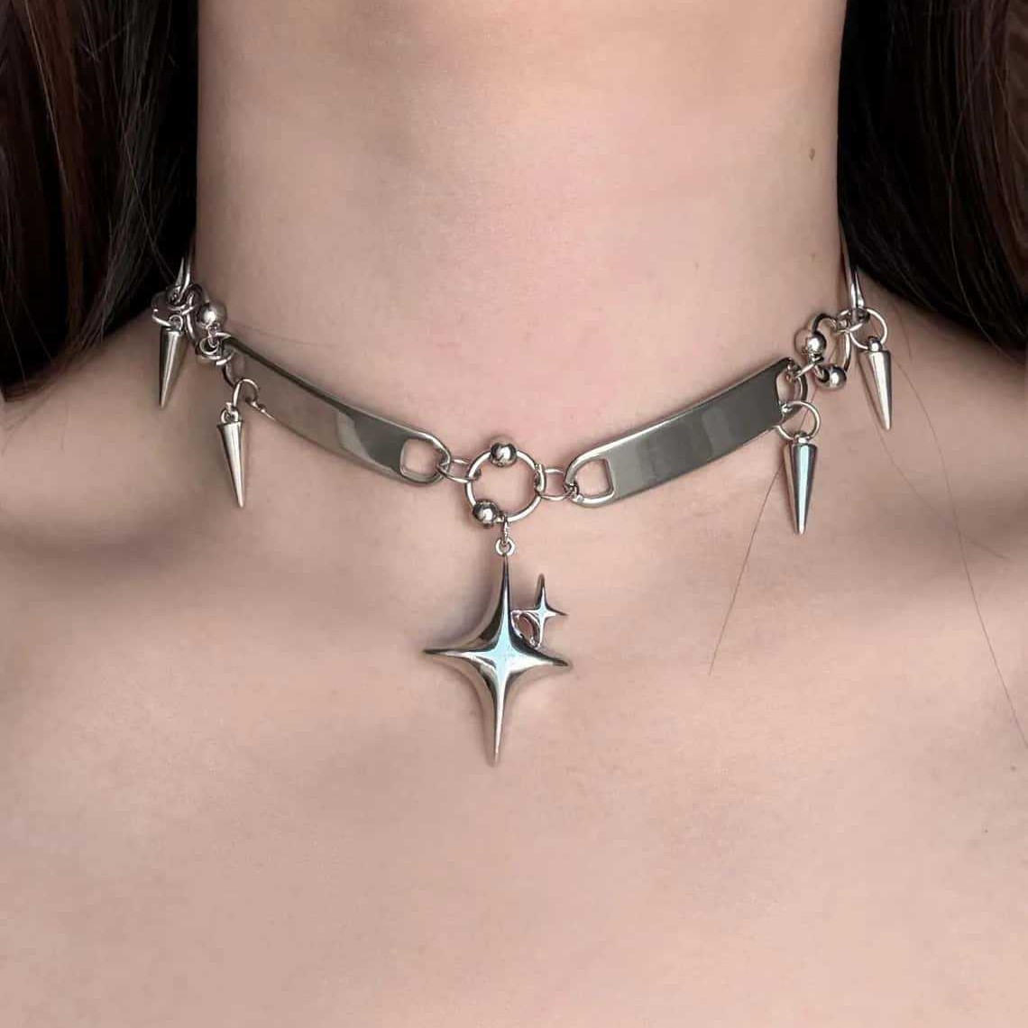 Jewelry Making Rings - Kalung Punk Star Riveted, Perhiasan Rock,