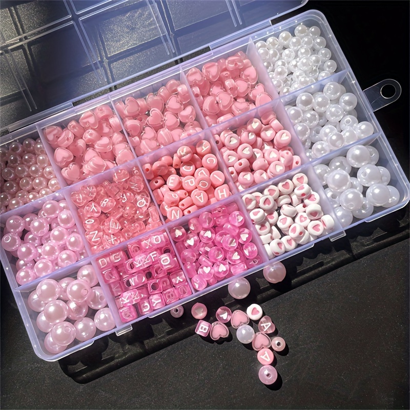 Jewelry Making Course - 10-Piece Kotak Alfabet Pink, Manik-manik Akrilik,