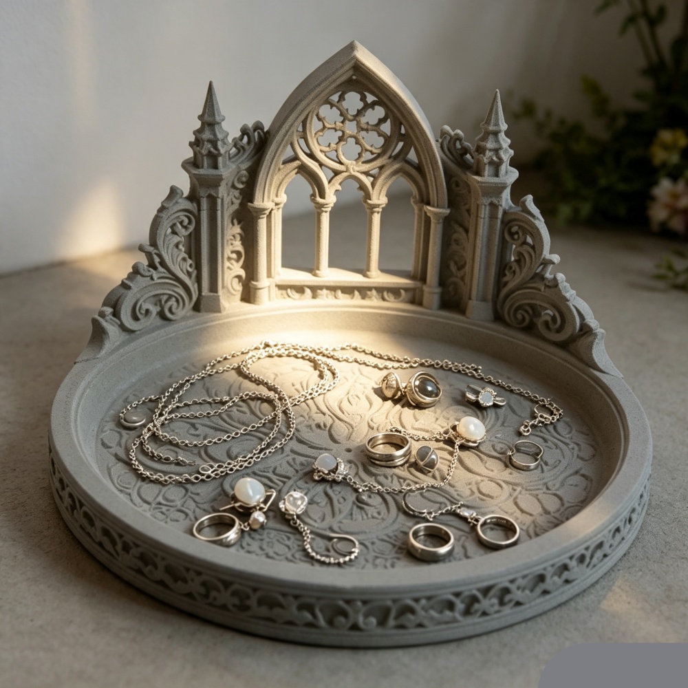 Jewelry Making Desk - Nampan Perhiasan Lengkung Katedral Gotik Putih